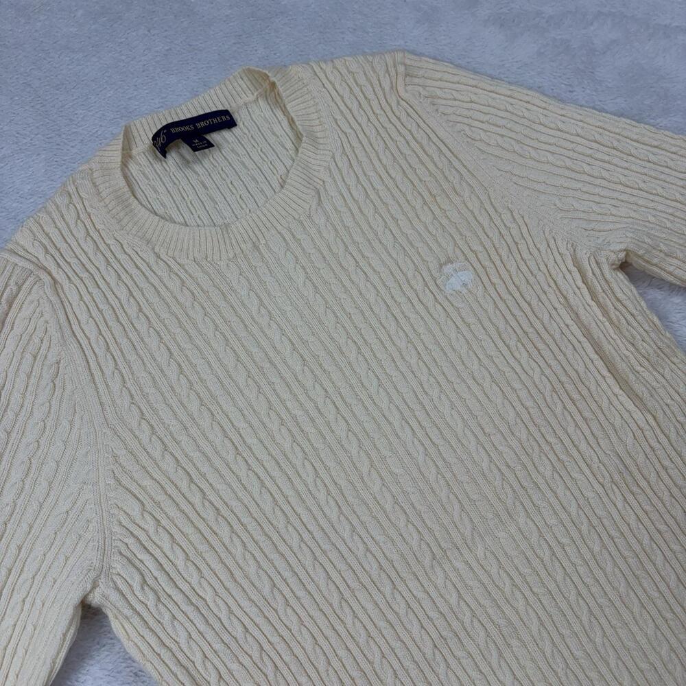 Brooks Brothers Pullover Sweater Women M White 100% Merino Crew Cable Knit Logo